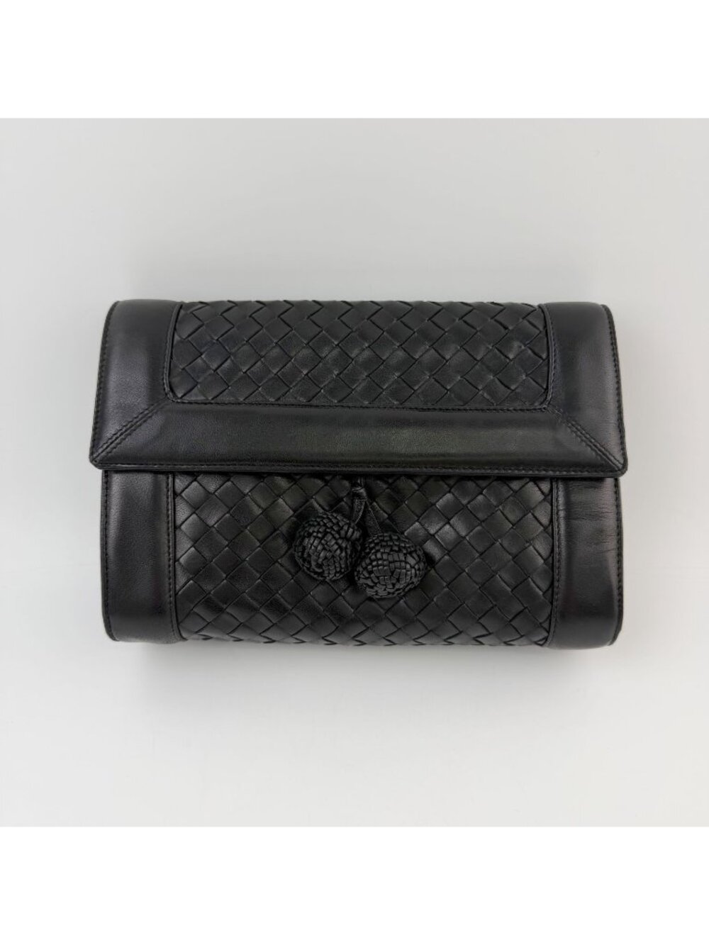 Bottega Veneta Intrecciato Knot Clutch Handbag Leather Black Gold Vintage